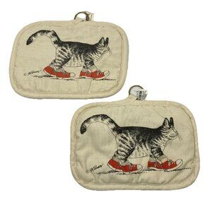Vintage B. Kliban Cat in Red Sneakers Quilted Pot Holder Hanging Kitchenworks